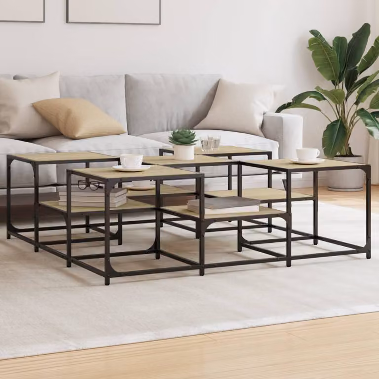 Tavolino da salotto vidaXL in stile industriale, Rovere, L/P/H: 121 x 121 x 40 cm