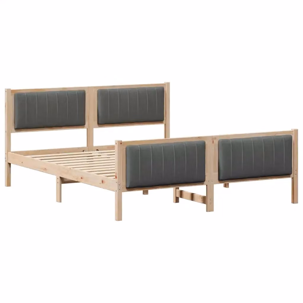 Struttura del letto moderna vidaXL in legno di pino e tessuto, marrone e grigio, L/P/H: 150 x 200 cm – 2