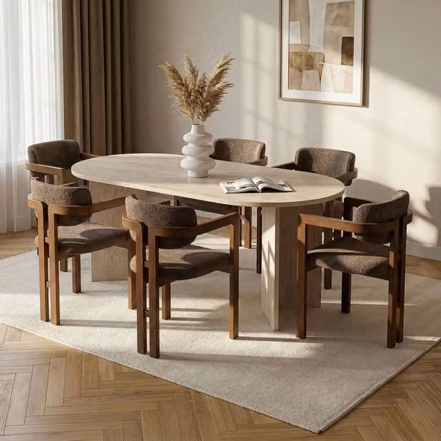 Set Tavolo e 6 Sedie DMORA Moderno in Legno, Colore Beige e Marrone – 1