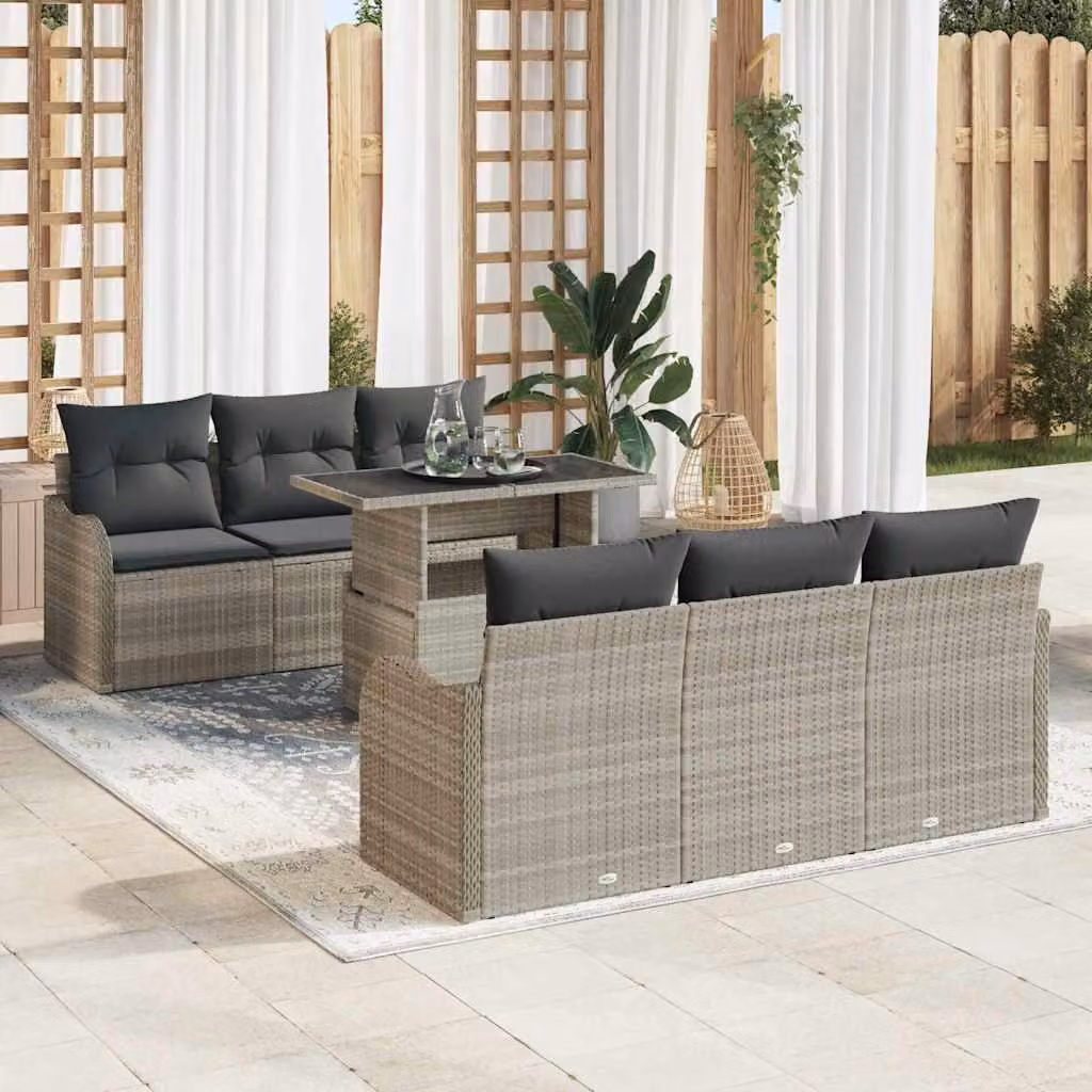 Maison Exclusive - Set Divano da Giardino 7 pcs Grigio chiaro Poly Rattan