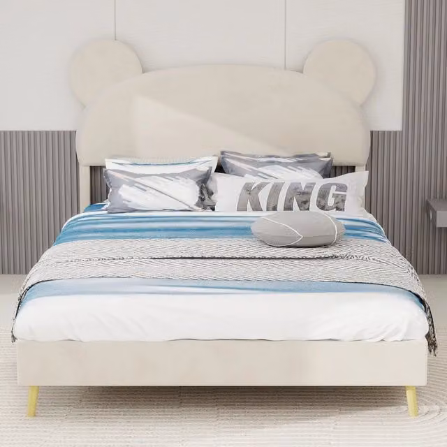 Letto imbottito con testiera ¨C Minimal ¨C Beige tessuto 140x200 cm