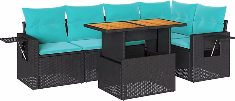 Set Divano da Giardino 6 pz con Cuscini Nero in Polyrattan