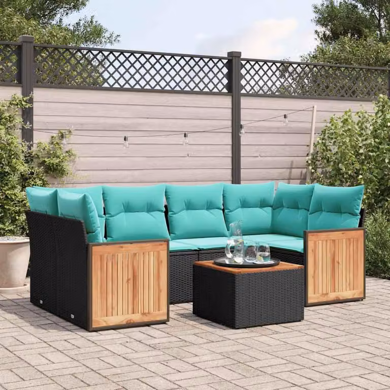 Maison Exclusive - Set di 7 mobili da giardino con cuscini, polyrattan nero