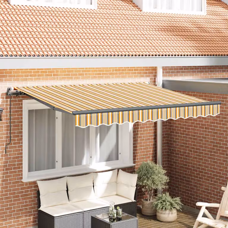 Tenda retrattile vidaXL con bracci pieghevoli in alluminio e tessuto in poliestere, Giallo e Grigio, L: 250 cm, P: 200 cm