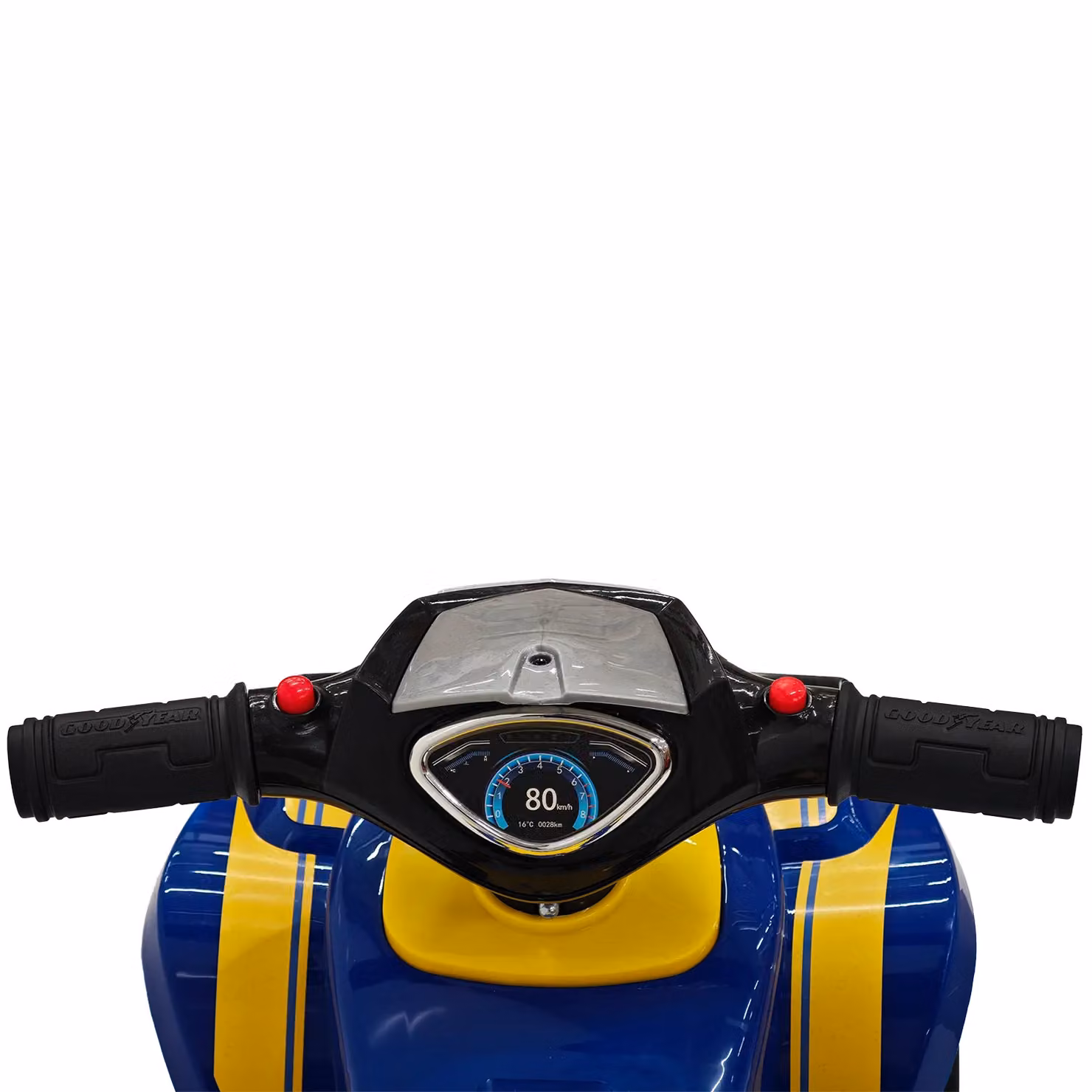 Quad Elettrico Cavalcabile Goodyear Tu Giochi con Luci e Suoni, Blu, Giallo e Nero – 3