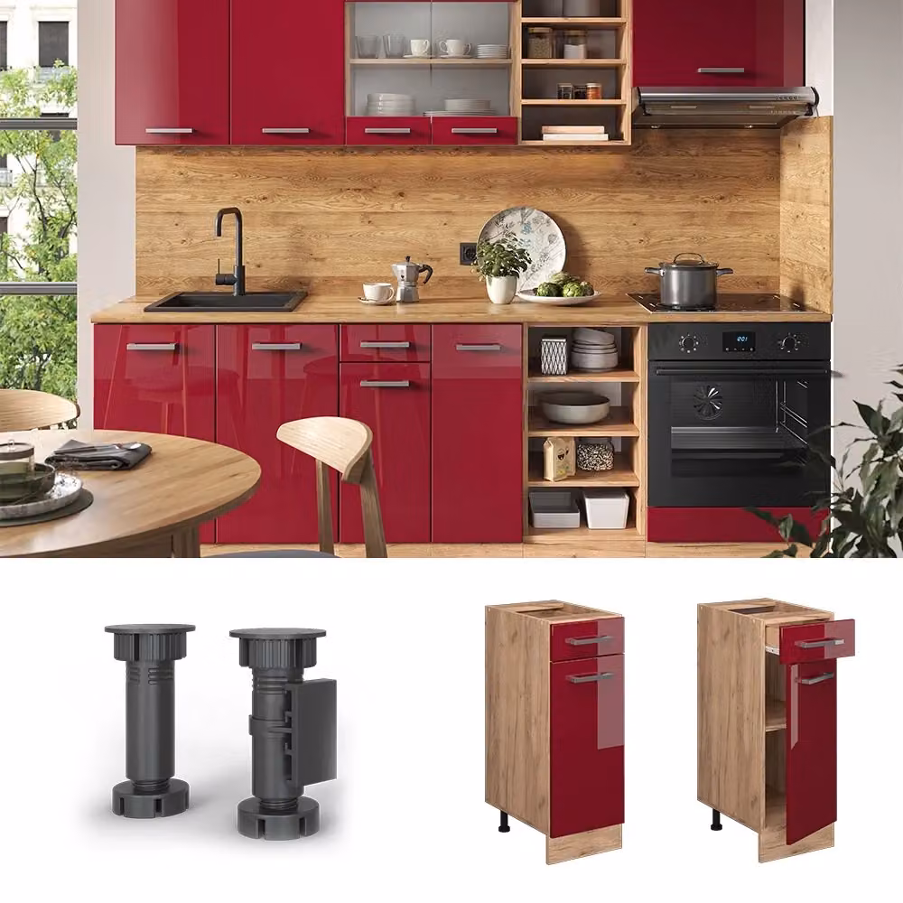 Mobiletto base per cucina Vicco R-Line Rosso lucido e Rovere dorato L: 30 cm – 2