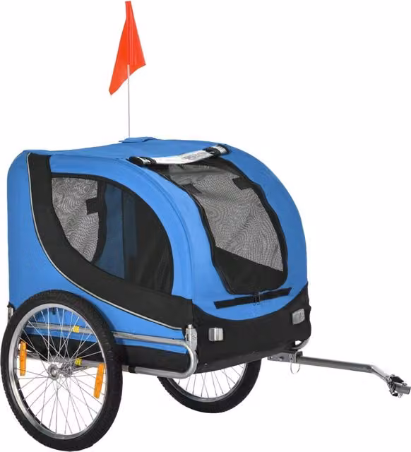 Rimorchio per Cani da Bicicletta Azzurro e Nero 130x90x110 cm