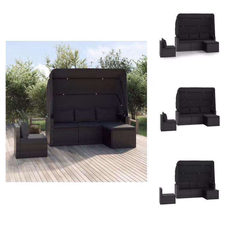 vidaXL Set di divani da giardino 4 pezzi con cuscini in poly rattan nero - Set di mobili da giardino