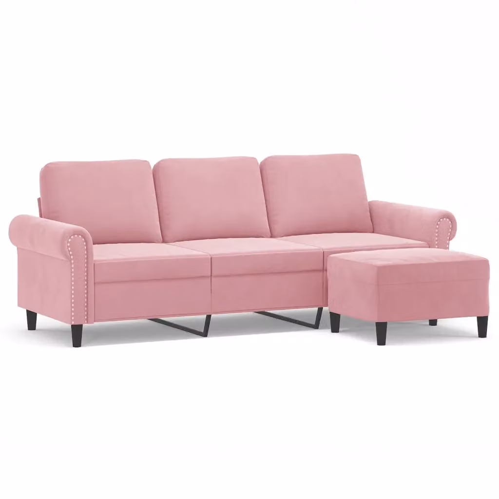 Divano a 3 posti con poggiapiedi coordinato vidaXL in velluto rosa per il tuo soggiorno L: 212 cm, P: 80 cm, H: 77 cm – 2