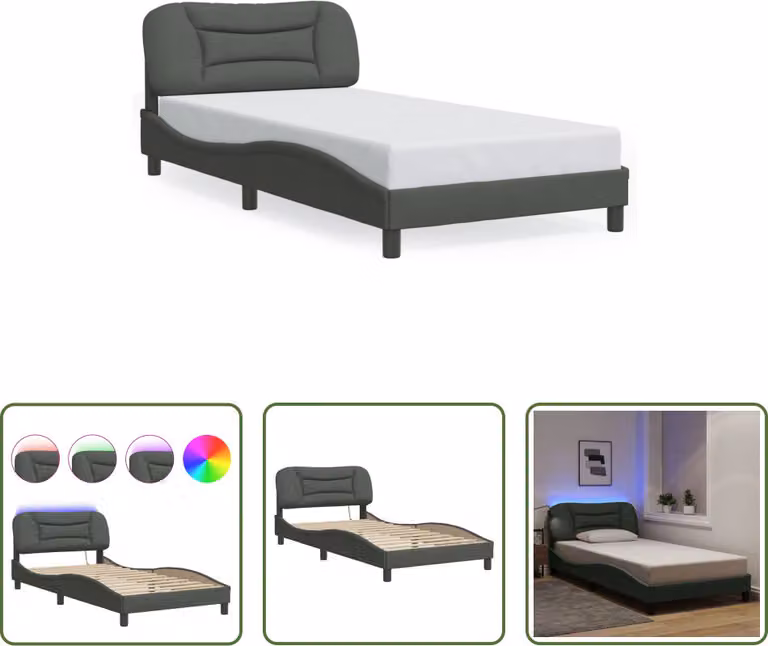 The Living Store Struttura letto con tessuto LED grigio scuro 100x200 cm