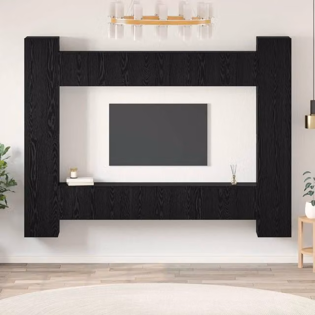 Set mobile TV 10 pz Rovere Nero Legno ingegnerizzato 3393229