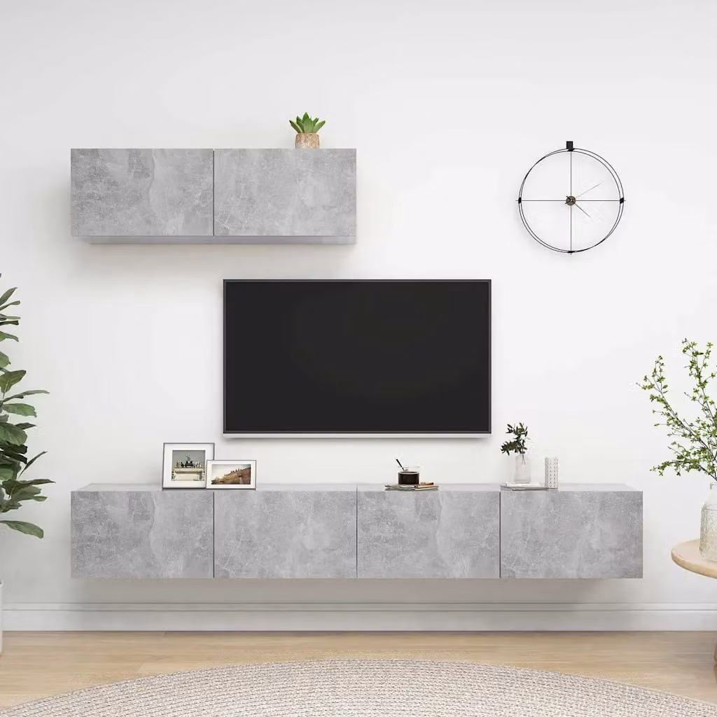 Set di 3 mobili porta TV moderni vidaXL in legno e MDF, colore grigio, modello da appendere a parete