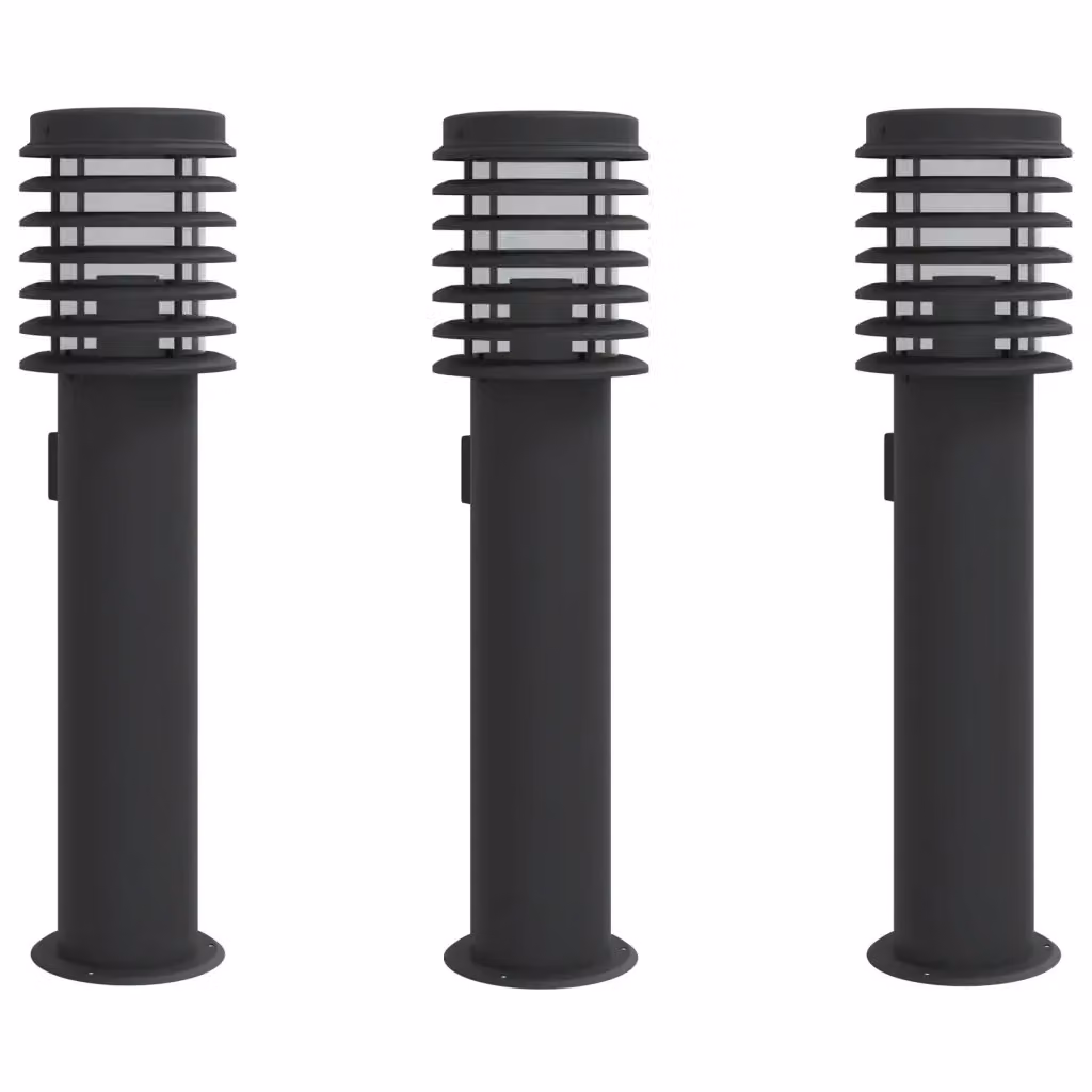 Set di 3 lampade da terra per esterni vidaXL nere in acciaio e plastica, modello cilindrico con attacco E27, Altezza: 60 cm – 2