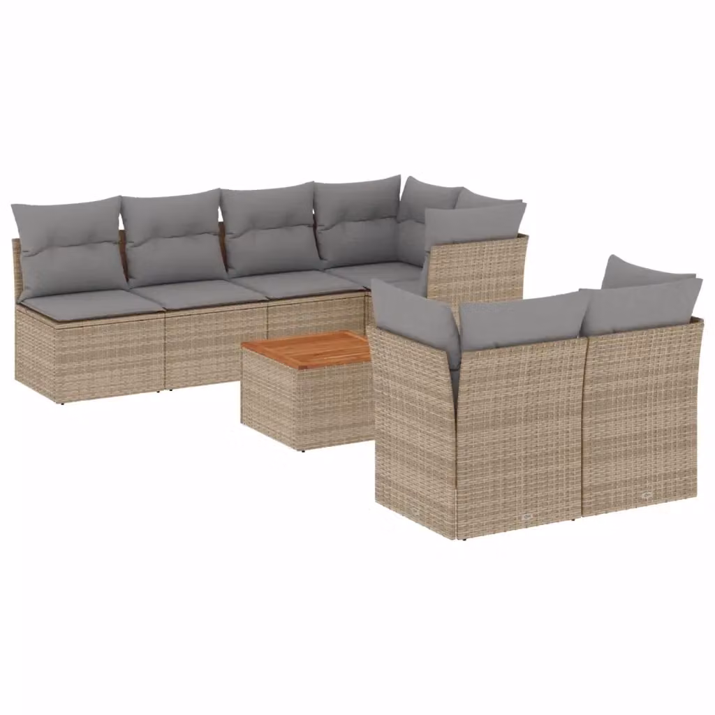 vidaXL Set Divano da Giardino a L 8 pz in Polyrattan con Cuscini Beige e Grigio e Tavolino da Caffè – 2