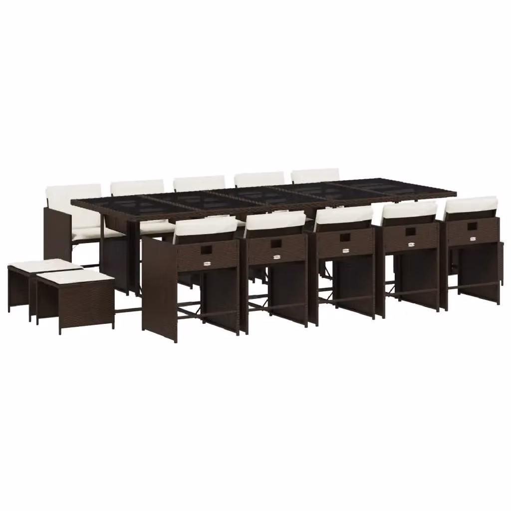 vidaXL Set da Pranzo da Giardino 15 pz in Polyrattan Marrone con Cuscini e Tavolo in Vetro – 2