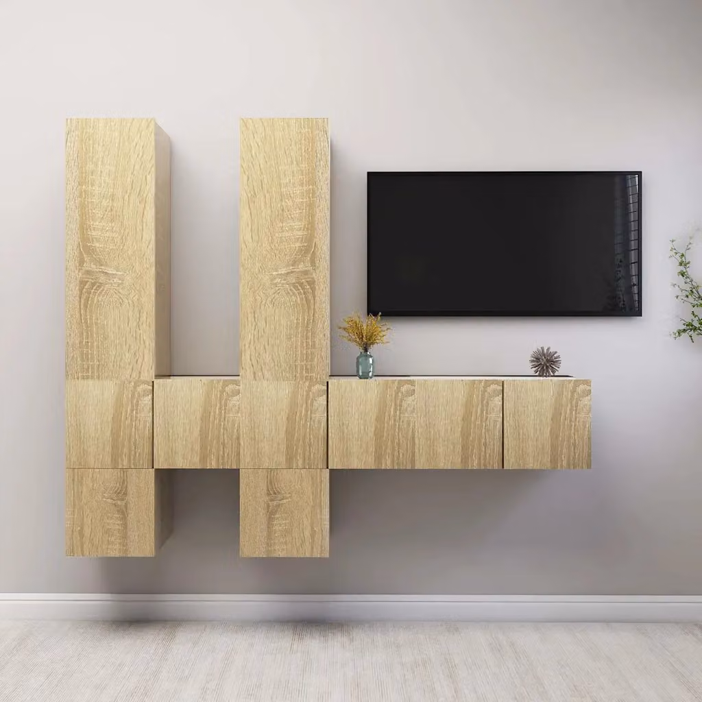 Set di mobili porta TV vidaXL in legno multistrato color rovere, 7 pezzi, design moderno per soggiorno