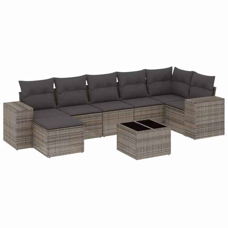 Set Divano da Giardino 8 pz con Cuscini Grigio in Polyrattan
