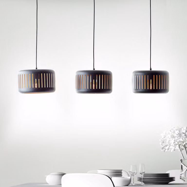 BRILLIANT Lampada a sospensione nera TYAS | 120 x 110 x 27 cm | 3 x E27 max. 60 W | Metallo | Dettagli dorati