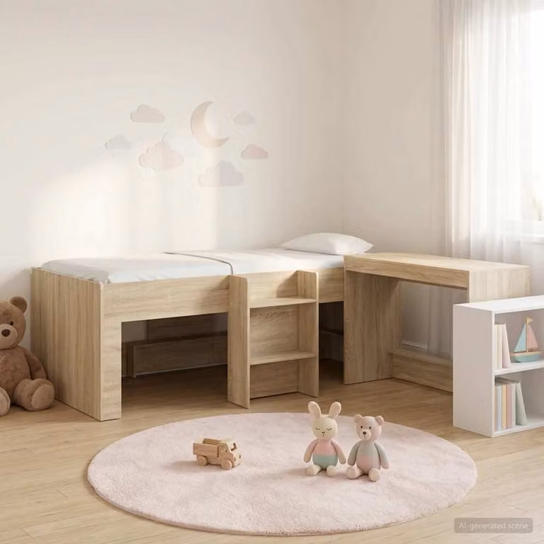 Letto alto per bambini con scrivania vidaXL in legno Rovere Sonoma L/P/H: 203 x 120 x 119,5 cm