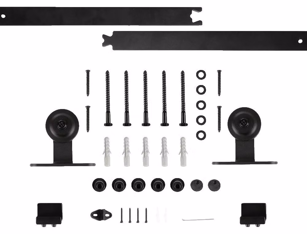 Kit di guide per porte scorrevoli, facile installazione, funzionamento fluido, colore nero, dimensioni 1,83 metri