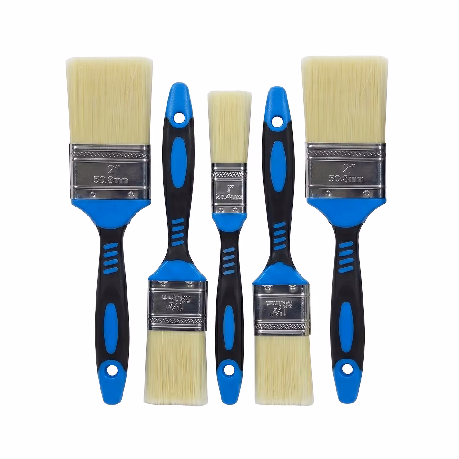 Set di 5 Pennelli Piatti DICTROLUX in Setola Sintetica con Impugnatura Antiscivolo Blu per Vernici e Smalti