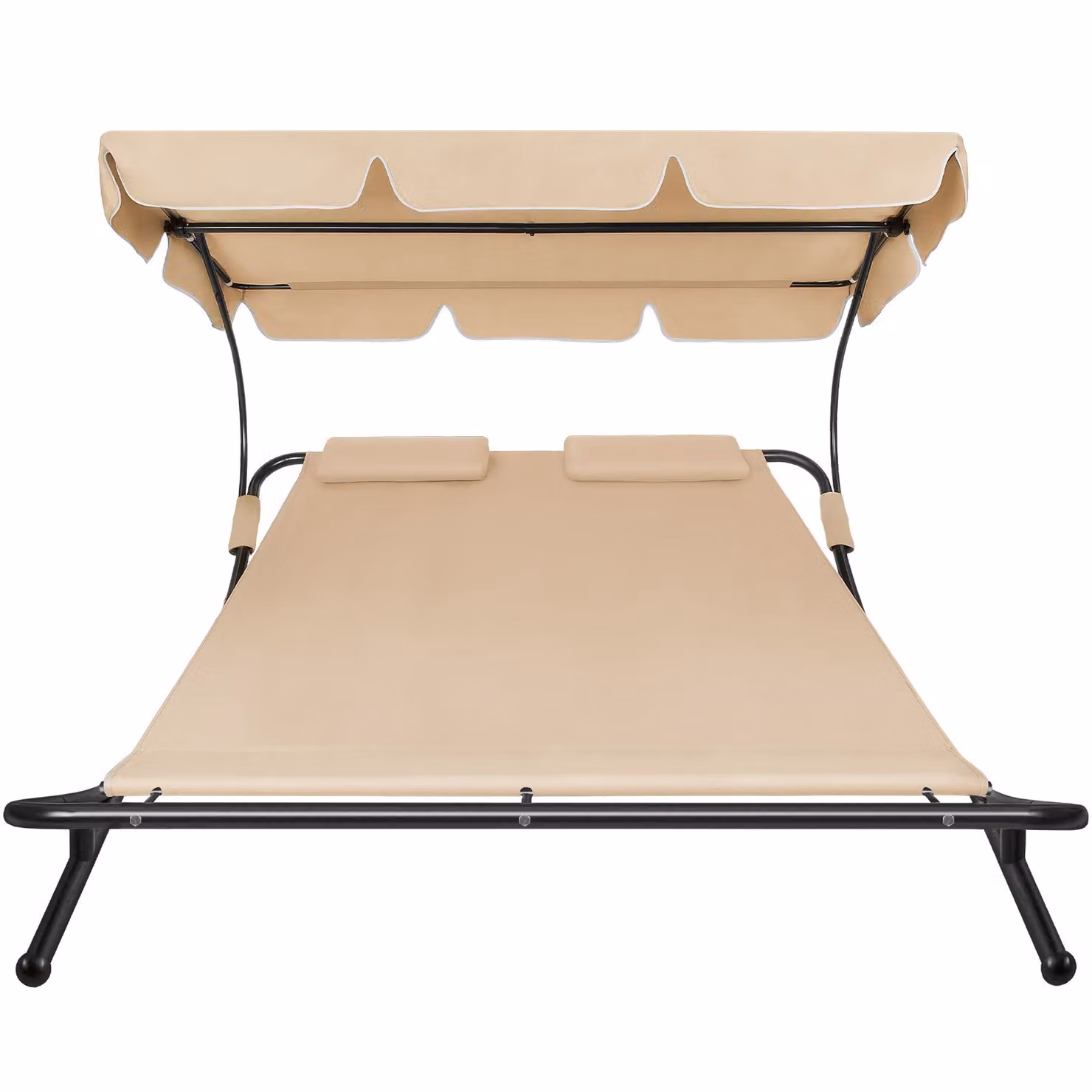 Lettino prendisole doppio TecTake con parasole e ruote in acciaio verniciato nero e beige – 3