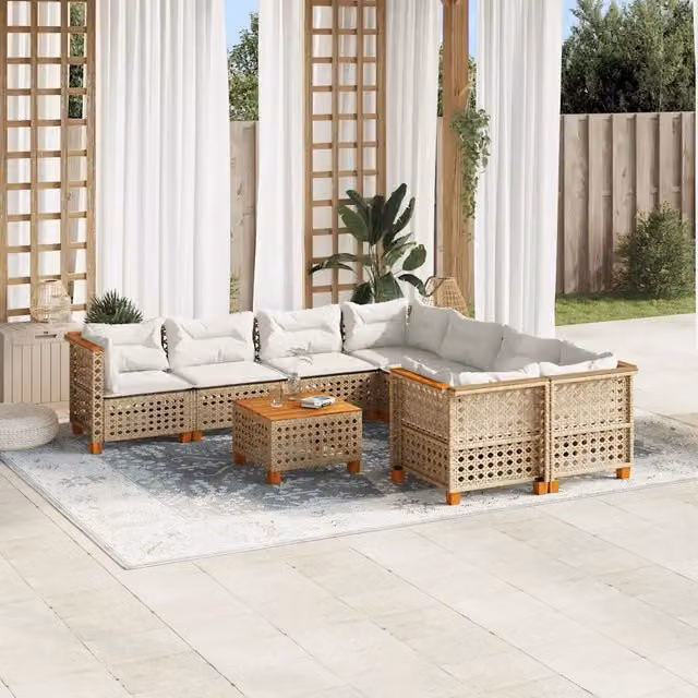 Set Divano da Giardino 9 pz con Cuscini Beige in Polyrattan 3261778