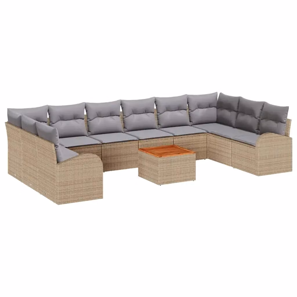 vidaXL Set Divano da Giardino a Forma di U in Polyrattan con Cuscini, 11 Pezzi, Beige e Grigio – 2