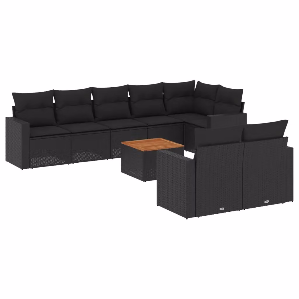 Set di divani da giardino vidaXL in polyrattan nero con cuscini e tavolino da esterno a forma di U – 2