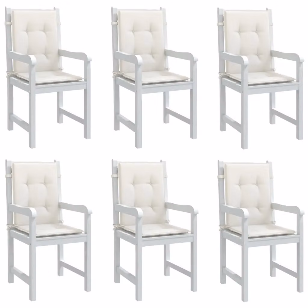 Set di 6 cuscini per sedia vidaXL in tessuto beige e bianco, schienale basso con imbottitura in schiuma e lacci di fissaggio, L 100 cm x P 50 cm x H 4 cm