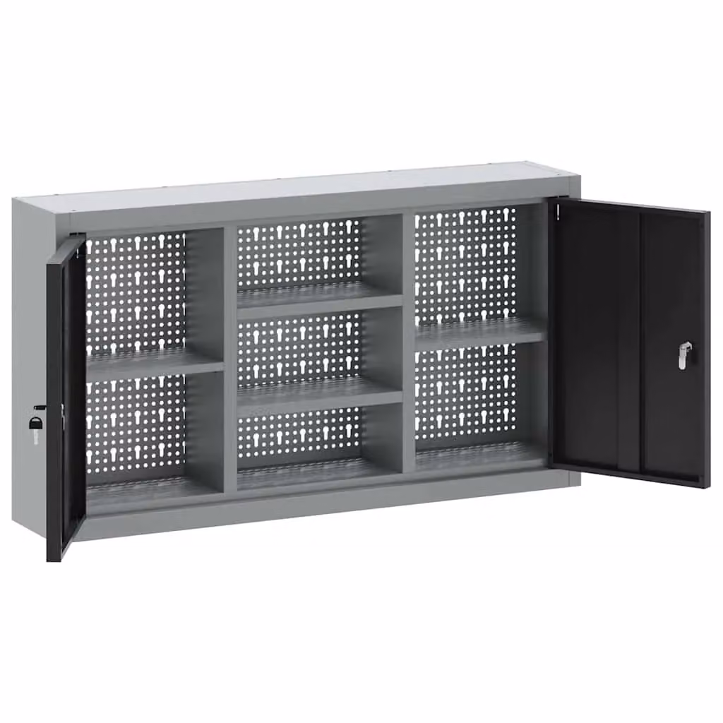 Armadio portautensili industriale con ripiani regolabili e chiusura di sicurezza in acciaio nero e grigio L: 100 cm, P: 20 cm, H: 55 cm – 2