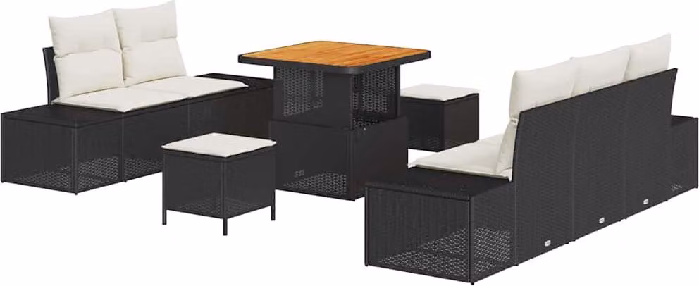 Set Divano da Giardino con cuscino 8 pcs Nero polyrattan