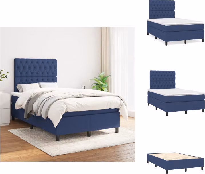 vidaXL Letto a molle con materasso in tessuto blu 120x200 cm - Letti e strutture letto