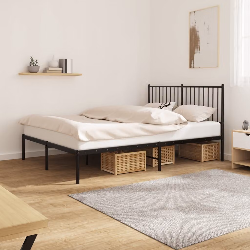 The Living Store Struttura letto con testiera in metallo nero 140x190 cm