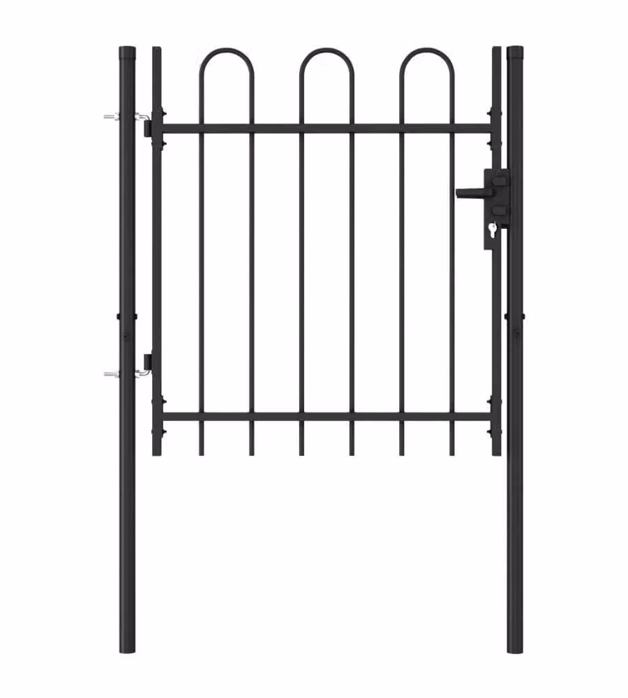 vidaXL Cancello per recinzione BOXTEL a singola anta in acciaio con parte superiore ad arco, Nero e Grigio, L: 100 cm, H: 150 cm – 2