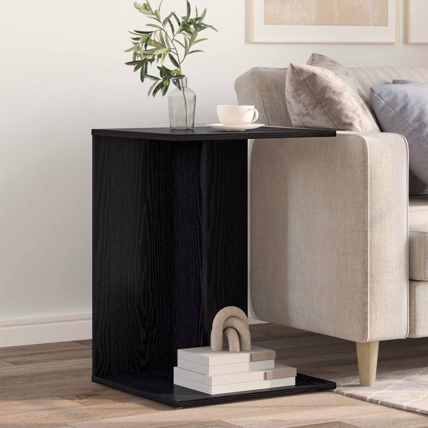 vidaXL Tavolo laterale moderno in rovere nero L/P/H: 45 x 40 x 62,5 cm