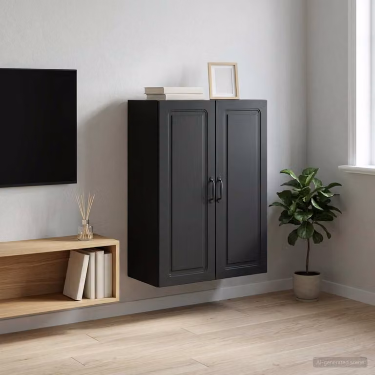vidaXL Mobiletto a muro in legno nero con ante a battente e ripiani regolabili L/P/H: 66 x 34,5 x 90 cm