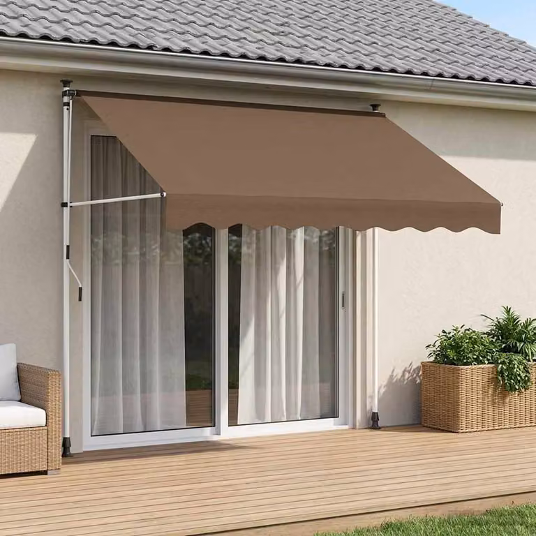 Tenda retrattile manuale vidaXL con bracci pieghevoli in poliestere, colore beige, L: 300 cm, P: 100 cm