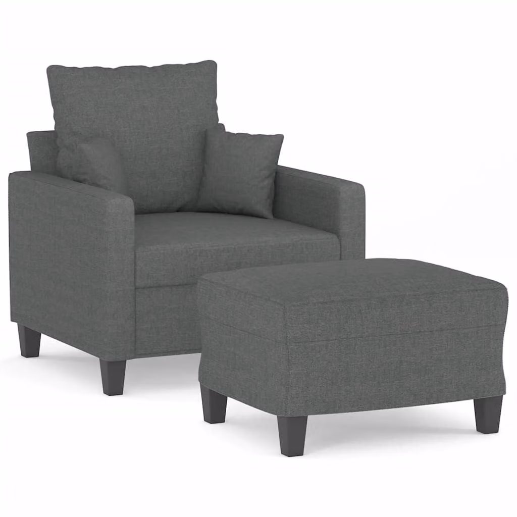 Poltrona con Poggiapiedi Grigio Scuro 60 cm in Tessuto