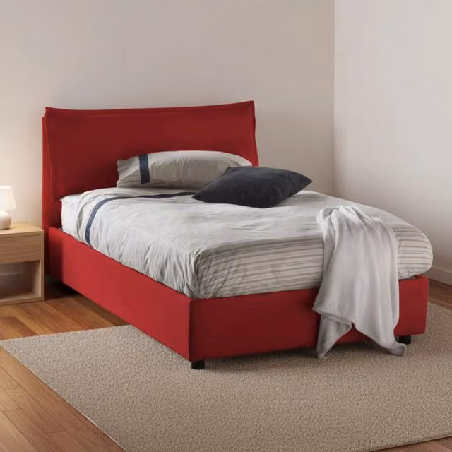 Letto Piazza e Mezza Arnaldo Talamo Italia, Rosso, con Contenitore a Sollevamento, L/P: 120 x 200 cm – 1
