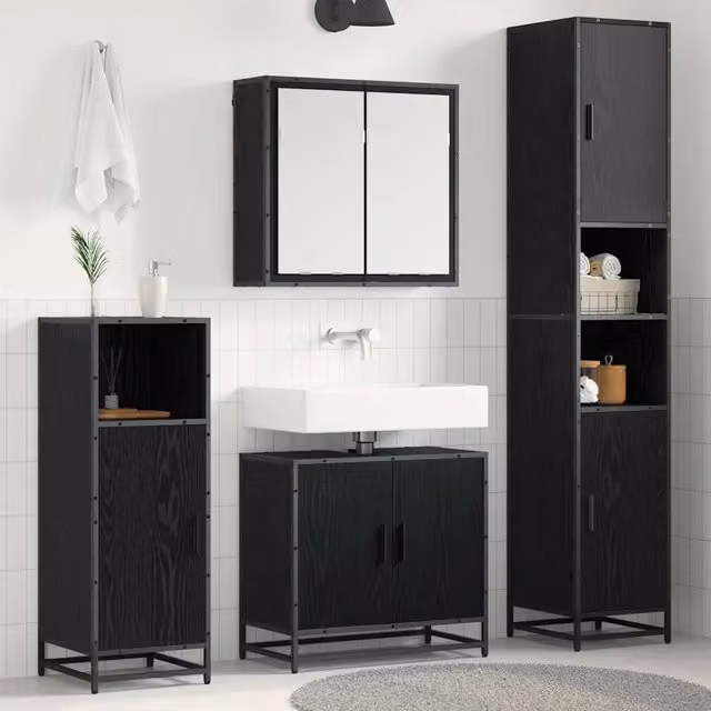 Set di mobili per il bagno 3 pz Rovere Nero 65 x 33 x 60 cm 3402517