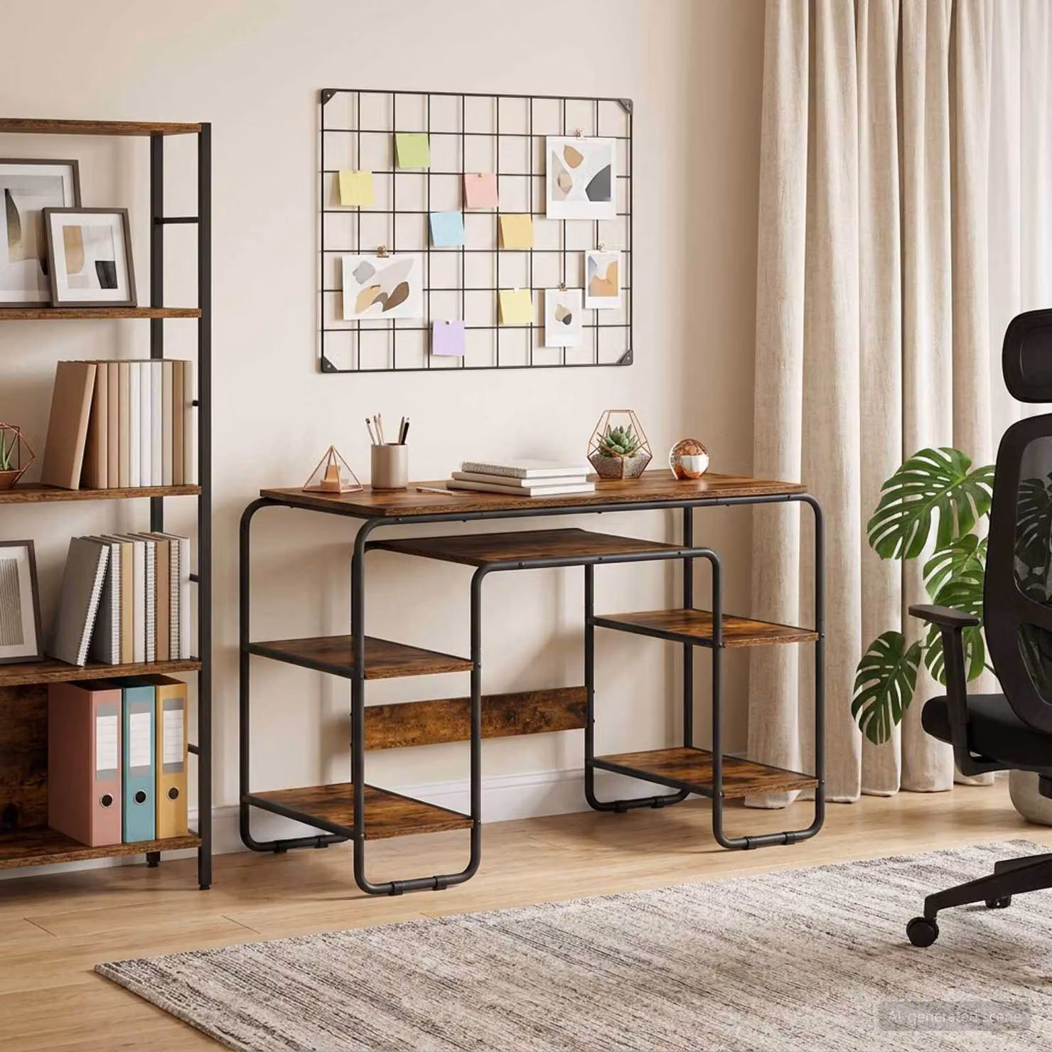 Scrivania con spazio di archiviazione vidaXL in stile industriale, colore marrone, L: 113,5 cm, P: 60 cm, H: 75,5 cm