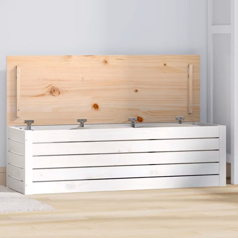 vidaXL Contenitore Portaoggetti in Legno di Pino Massello Bianco L: 109 cm, P: 36,5 cm, H: 33 cm