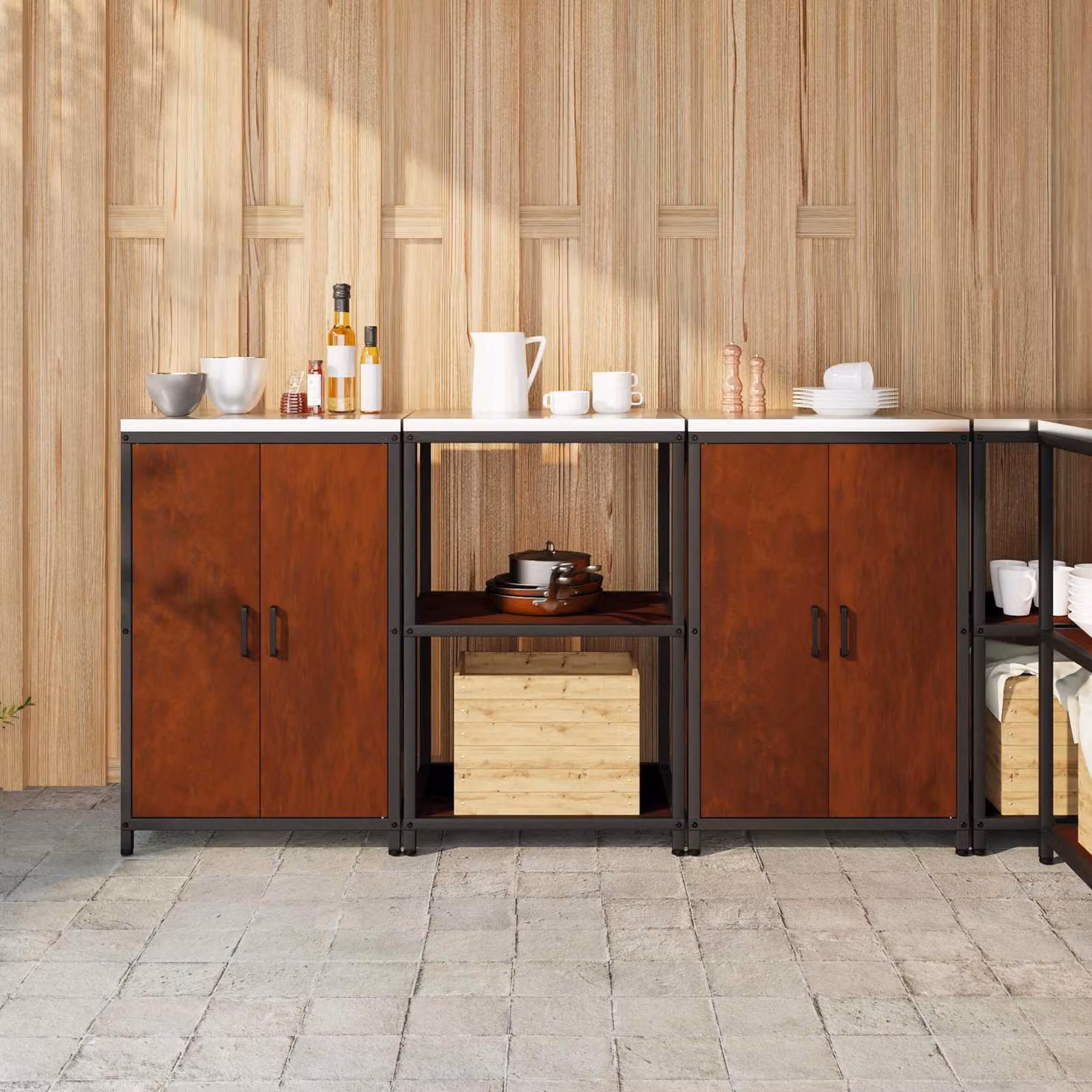 vidaXL Mobile Unità a Parete per Cucina in Stile Industrial in Metallo Marrone Opaco L/P/H: 92 x 50 x 60 cm – 1