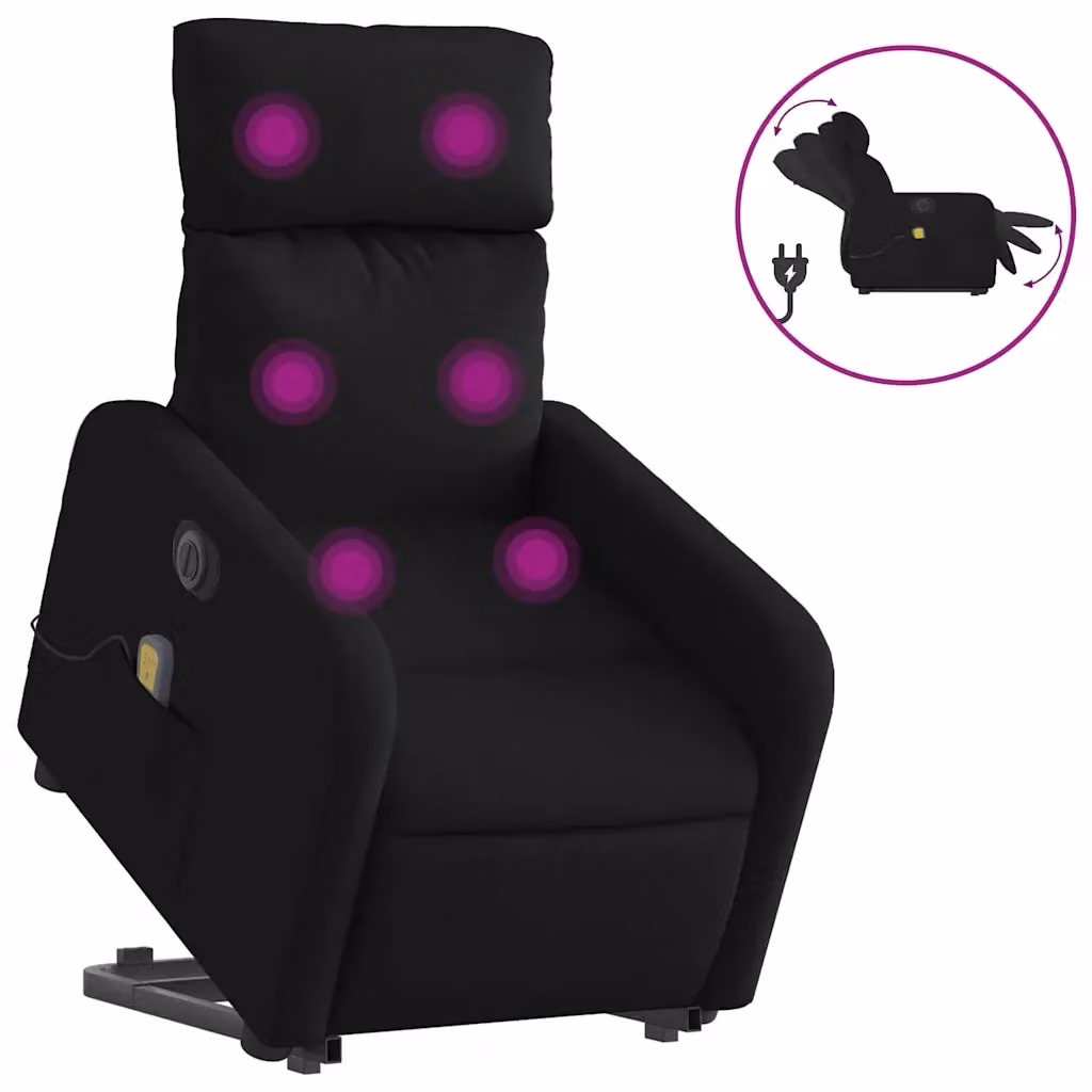 Poltrona Alzapersona Elettrica con Massaggio vidaXL, Colore Nero, Rivestimento in Tessuto e Schiuma – 2