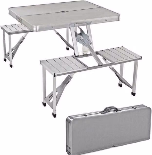Trade Shop Traesio Tavolino Pieghevole da Campeggio in Alluminio e MDF Argento