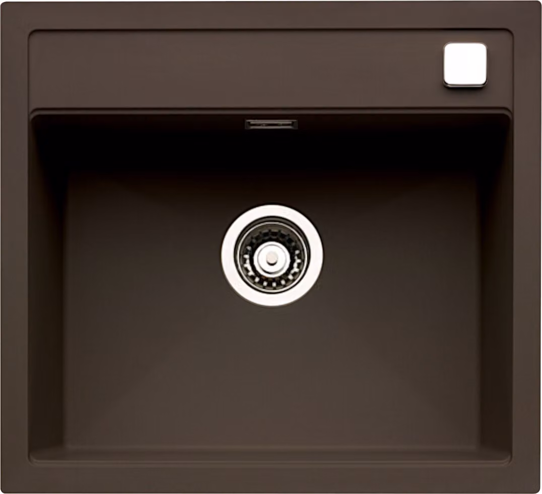 Lavello NABER ANGOLA 56 in ESPRESSO con miscelatore girevole cromato / Lavello da appoggio / Monovasca / Larghezza mobile 60 cm