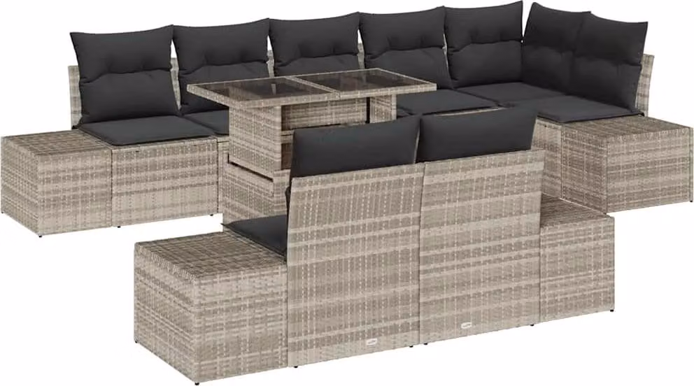 Set Divano da Giardino 9 pcs Grigio chiaro Poly Rattan