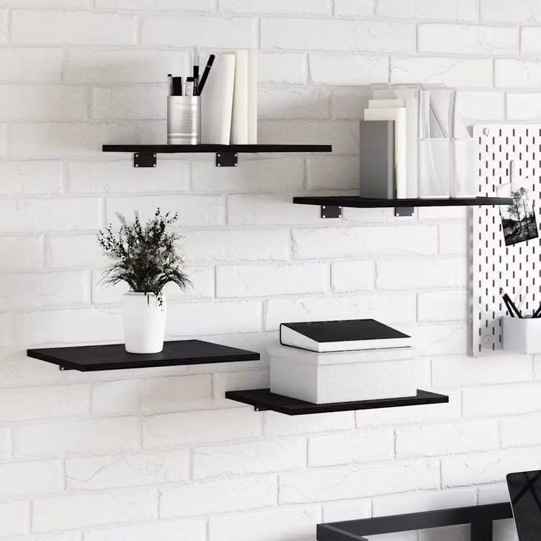 Set di 4 scaffali a parete vidaXL in MDF nero opaco, design minimalista, L 40 cm x P 30 cm x H 1,5 cm