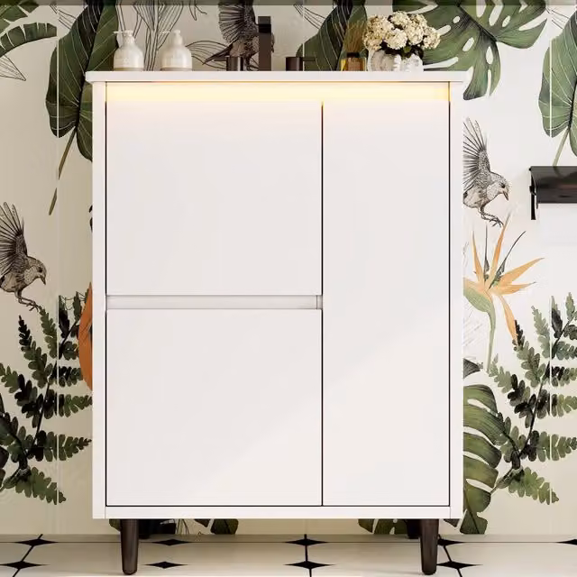 Mobile sottolavabo con lavabo in ceramica, 2 cassetti e 1 anta, per bagno, bianco, 61 × 46,5 × 87 cm